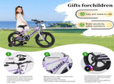Kids Bike 16 Inch High Carbon Steel Frame, Magnesium Alloy Wheels, Training Wheels with Night 06555043