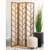 Walnut and Linen Foldable 3-Panel Screen B062P145491