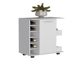 White 4-wheel bar cart cabinet for kitchen or living room, with 6 side built-in bottle racks, 1 B097133169