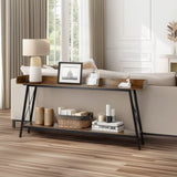 70.9 inch Extra Long Console Table with 2 Power Outlets & USB Ports, Rustic Industrial Sofa Table 55958898