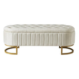 ZNTS Elegant Upholstered Velvet Storage Ottoman with Button-Tufted,Storage Bench with Metal Legs for N733P208522A