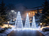 3 Pack Pre-Lit Christmas Cone Tree Set with 90 Warm White LED Lights & Star Beaded Strings, 24141947