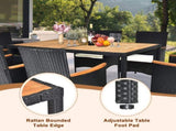 7 Piece Patio Dining Set, Outdoor Patio Conversation Set with Acacia Wood Table Top and Rattan 57865611