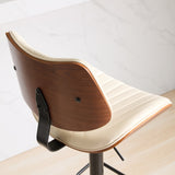 Walnut Bentwood Bar Stools Mid Century Modern Adjustable Counter Height Black Leather Upholstered W1143P173515
