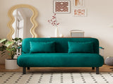 velvet Antique Green 55 Convertible Chair Bed, Tri-Fold Sofa Bed with Adjustable Backrest & Pillow, W1767P192809