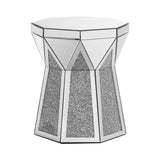 Drum style coffee table with mirror crystal inlay, polygonal silver decorative table, modern design W1005P190409