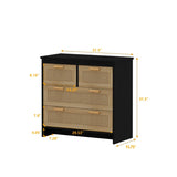 4 Drawers Rattan Cabinet,for Bedroom,Living Room,Dining Room,Hallways,Easy Assembly, Black W757137660