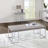 Natural Oak and Chrome End Table with Metal Sled Base B062P189175
