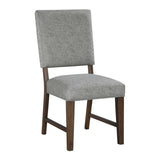 Walnut Finish Wood Side Chairs Set of 2, Gray Textured Fabric Upholstered Seat and Back Modern B011P196956