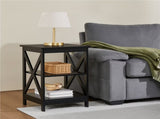 3 Tier Wood X Shape Square End Table for Living Room, Black 80699349