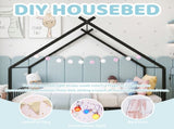 Black House Shaped Twin Size Kids Metal Bed with Side Rails, Platform Bed No Box Spring Needed, Safe 35174809