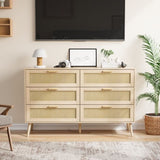 Rattan 6 Drawers Chest of Dressers for Bedroom, Modern 6 Drawer Dresser, Wide Chest of Drawers with W1706P189827