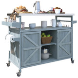 ZNTS Outdoor Kitchen Island, Rolling Bar Cart & Storage Cabinet, Farmhouse Solid Wood Outdoor Grill Table 12469239