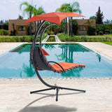 ZNTS 53.15 in. Outdoor Orange Hanging Curved Lounge Chair Steel Hammocks Chaise Swing with Built-In 89233156