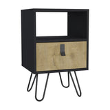 Huna Nightstand, Stylish Storage with Hairpin Leg, Open Shelf and Drawer B070P173218