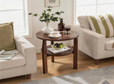 Solid Rubberwood Round End Table with 2-Tier Storage Shelf, Small Accent Side Table and Nightstand 73742081