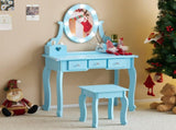 Kids Vanity Set with Mirror and Lights and Stool, 5 Storage Drawers, Pretend Play Princess Makeup 36837237