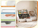 Kids Toy Storage Organizer with Flip Chalkboard, Rolling Drawers & Hanging Rods, Rounded Edge 16852452