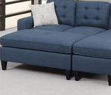 ZNTS Reversible 3pc Sectional Sofa Set Navy Tufted Polyfiber Wood Legs Chaise Sofa Ottoman Pillows B01149073