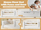 Full Size Floor Bed with Guardrails and Roof, Kids House Floor Bed with a Small Built-in Tray and W1580P396332