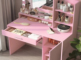 Vanity Desk with Mirror & Light, Large Drawer Three Level Storage Dresser, 3 Lighting Modes W2386P233036