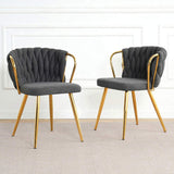 Modern simple Dark Grey linen dining chair, home bedroom stool back student desk chair, gold-plated W210P208446