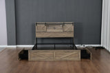 Farmhouse Bed Frame Queen Size with LED Lights and Charging Station, Wooden Queen Bed with 2 Storage W1670P255538