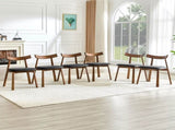 2 walnut colored solid wood dining chairs, with black PU soft cushions and curved backrests that fit W1151P436187