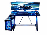 31.5" Z-Shaped Faux Carbon Fiber Veneer Gaming Desk P2 Particleboard Iron Pipe Computer Desk with 72974532
