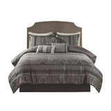 7 Piece Jacquard Comforter Set Grey Queen B03597022
