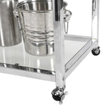 ZNTS Contemporary Chrome Bar Serving Cart Silver Modern Glass Metal Frame Wine Storage 43465421