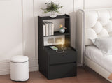Tall Nightstand with Charging Station,Modern Bedside Tables with Storage Shelves & 2 37130185