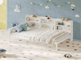 Twin Size Wood Single Bed with Large Multi-compartment Storage Headboard Bookshelf, Simple W5767P546865