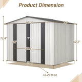 ZNTS 8 x 6 ft Outdoor Storage Shed, All Weather Metal Sheds with 2 Lockable Doors, Tool Shed for Garden, W2505P163543