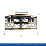 ZNTS 20 Inch Industrial Caged Ceiling Fan, With 7-ABS Blades Remote Control Reversible DC Motor, Small 52089961