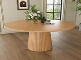 47 inch Round MDF Dining Table for 4, Modern Farmhouse Kitchen Table with Wood Strip Base, Oak 19836967