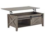 Lift Top Coffee Table with Sliding Barn Door, Farmhouse X Side Design, Hidden 46696820