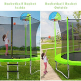 ZNTS 10FT Trampoline for Kids with Safety Enclosure Net, Basketball Hoop and Ladder, Easy Assembly Round 55763995