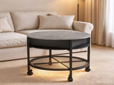 Lift Top Round Coffee Table with RGB LED Lights, Mobile Wheels & Hidden 76070231
