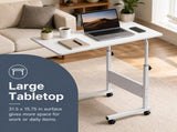 Rolling Laptop Table, Height Adjustable, Removable Design, Wheels and Baffle Panel, White, Large, 90334480