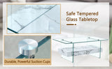 43.3 Inch Modern Two-Tier Coffee Table - Clear Tempered Glass and White Marble Texture, W1151P232633
