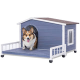 Large Wooden Dog Indoor Outdoor with Terrace and Open Waterproof Asphalt Roof, Outdoor Dog W142770004