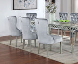 Glam Dark Gray Flannelette 2pcs Side Chairs Acrylic Tufted Upholstered Dining Chairs Wingback Design B2741P306177