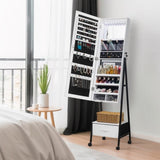 Full wooden floor style, with 1 large drawer, 4 wheels, white light beads, jewelry storage 17793812