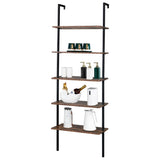 ZNTS Industrial Wall Mounted Bookcase 5-Tier Open Ladder Shelf Bookshelf with Metal Frame, 23.6" L x 18960257