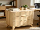 3-Drawer Cabinet with Slatted Fronts 31.5"*15.6"*29.72" Chest of Drawers Nightstand Oak 07218258