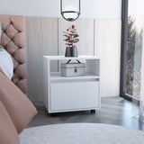 Austin Nightstand , End Table, Side Table Casters, Single Drawer-White B20092129