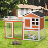 ZNTS 2-Story Wooden Rabbit Hutch Bunny Cage, Chicken Coop, Pet House for Small Animals, Orange + White W2181P151907