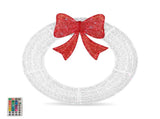 36in Pre-lit Outdoor Christmas Wreath Decoration, Lighted Metal Wreath with Red Bow, Remote Control 78170897