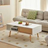 41.34" Rattan Coffee table, sliding door for storage, solid wood legs, Modern table for living room W1265107718